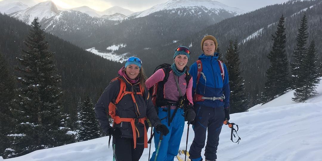 Three friends backcountry skiing Loveland Pass
